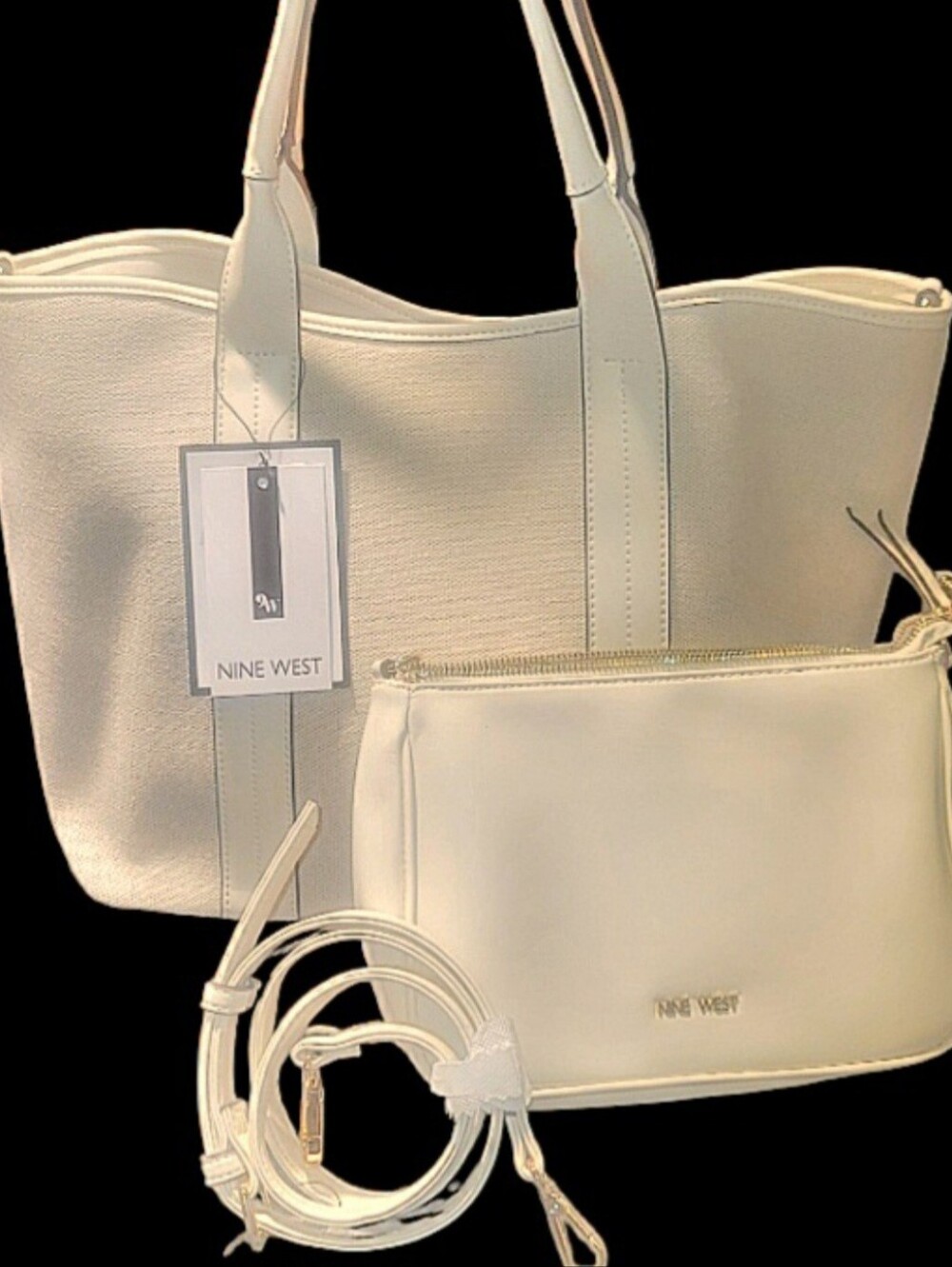 🖤 Nine West 2-in 1 Jet Set Kole  Cream Tote & Crossbody Wristlet Makeup Bag NWT